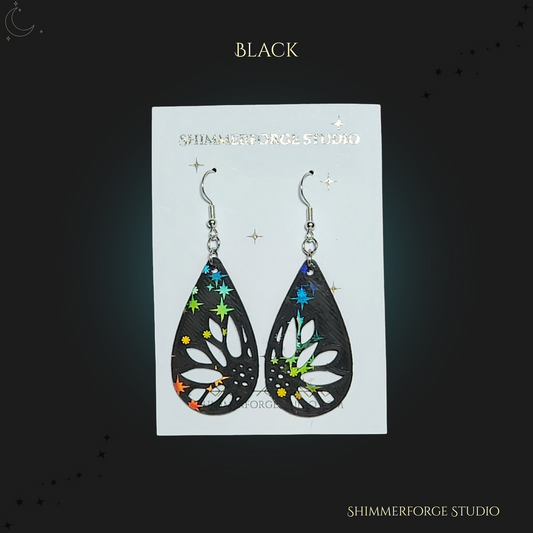 Holographic Shimmer Sunflower Earrings Iridescent Lightweight Dangle Earrings