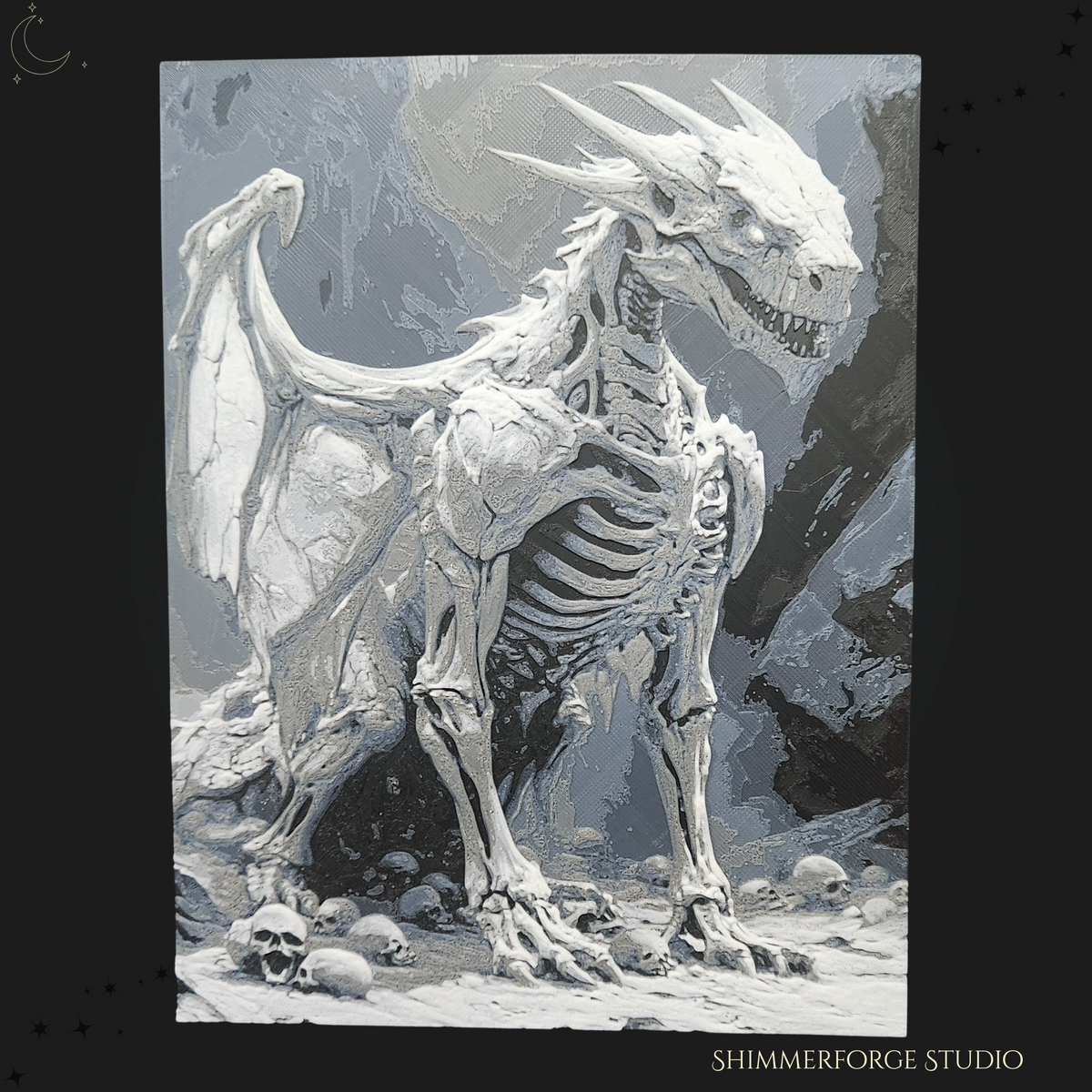Bone Ice Dragon Hueforge Fantasy Wall Art Framed 3D Illusion Decor