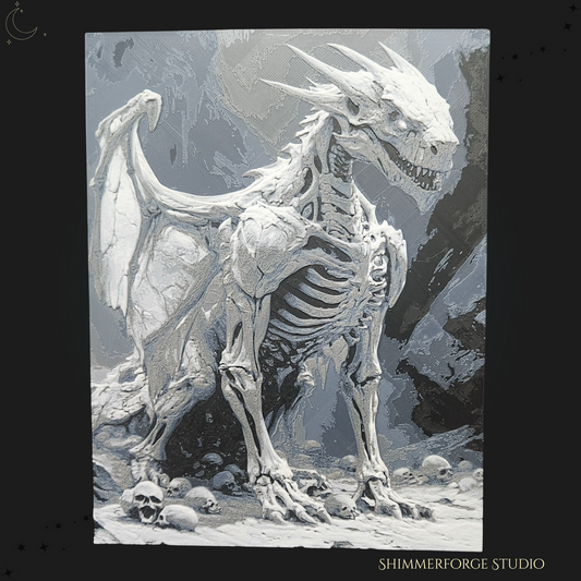 Bone Ice Dragon Hueforge Fantasy Wall Art Framed 3D Illusion Decor