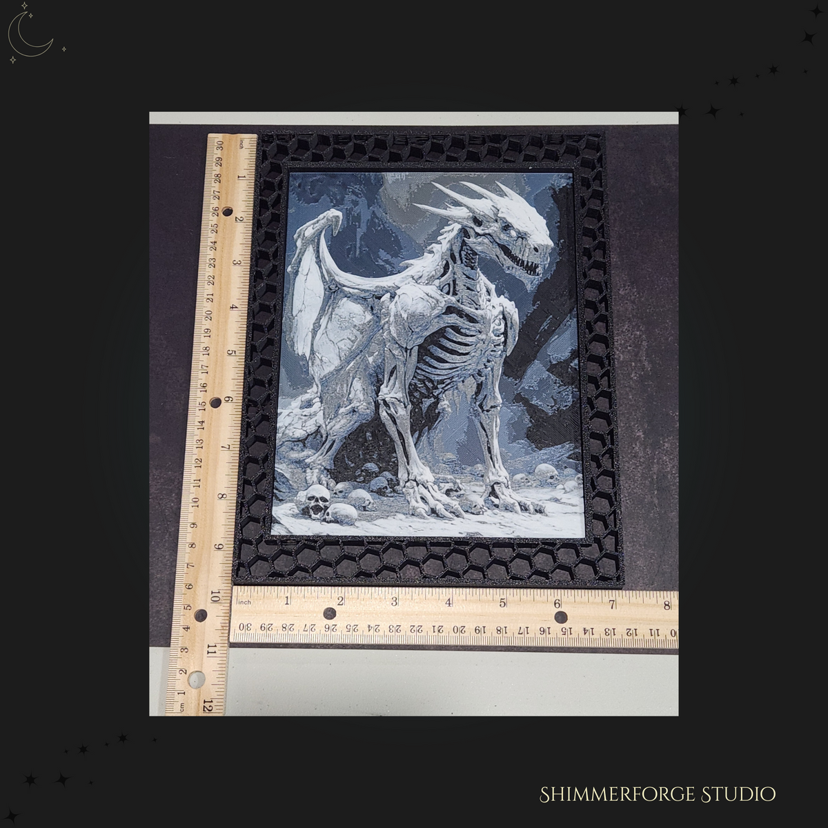 Bone Ice Dragon Hueforge Fantasy Wall Art Framed 3D Illusion Decor