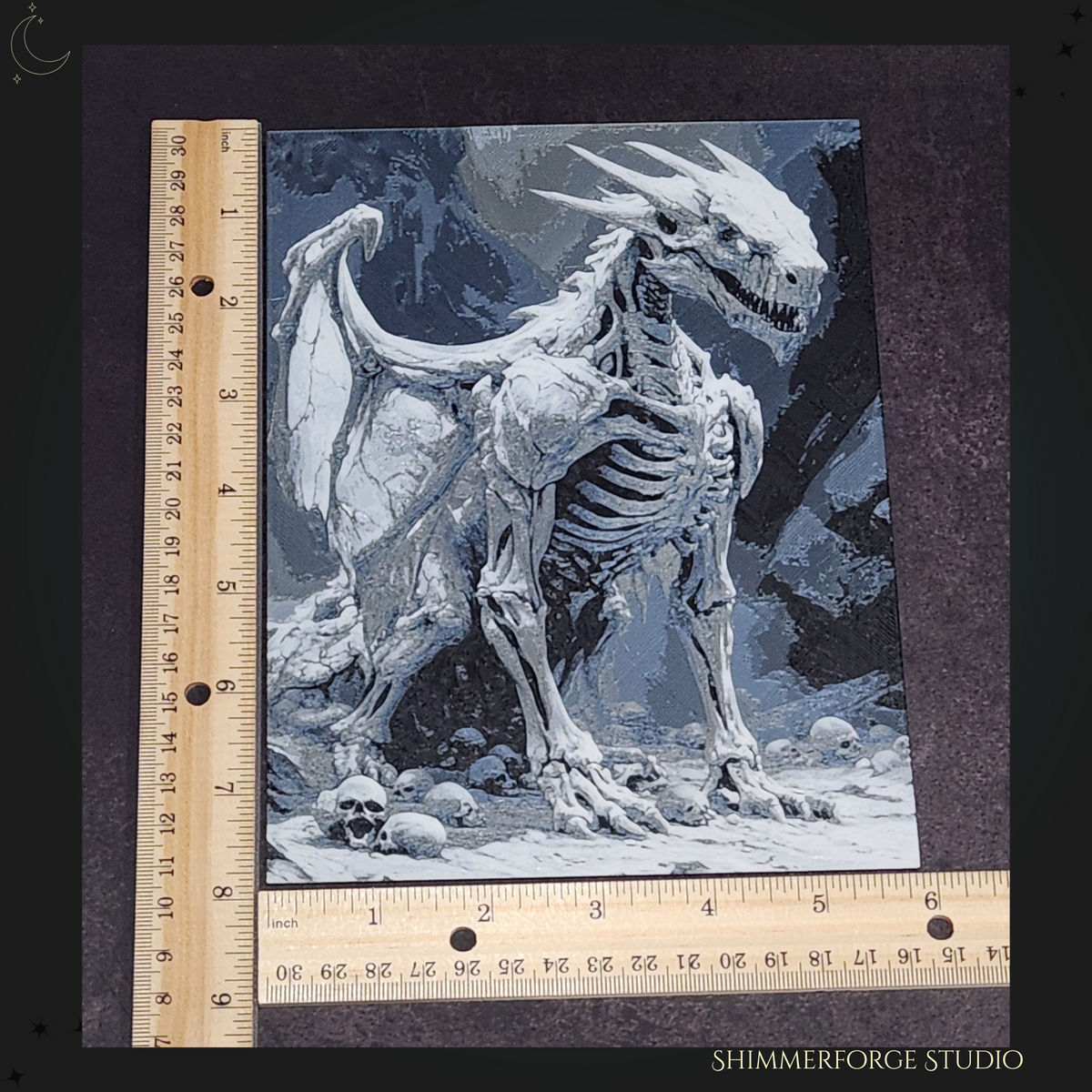 Bone Ice Dragon Hueforge Fantasy Wall Art Framed 3D Illusion Decor