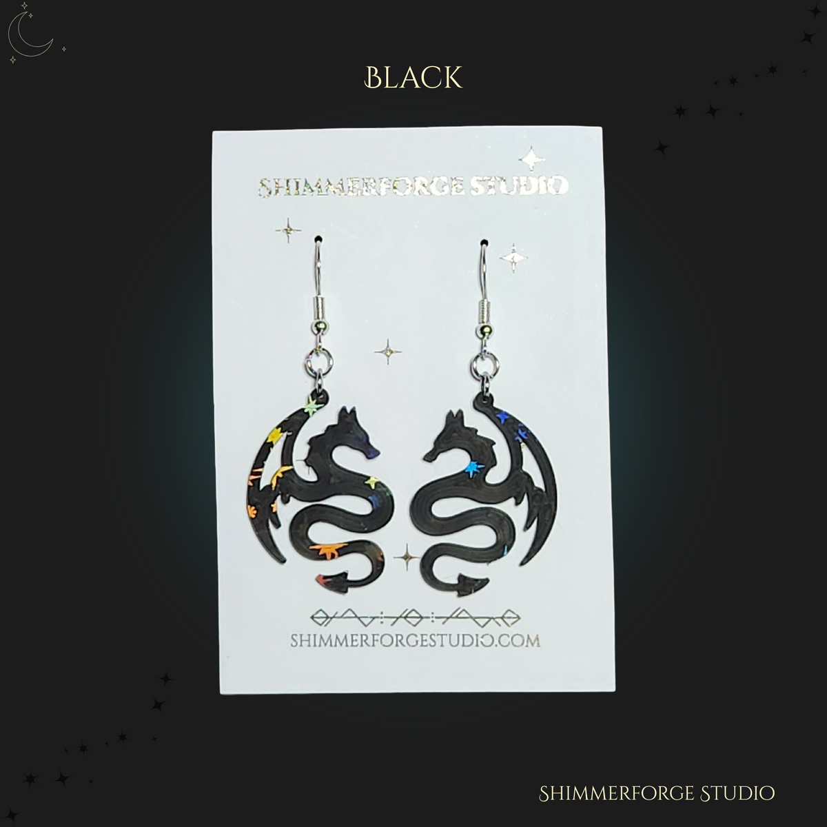 Holographic Dragon Earrings Lightweight Fantasy Dangles Witchy, Gothic, or Cosplay-Inspired Jewelry