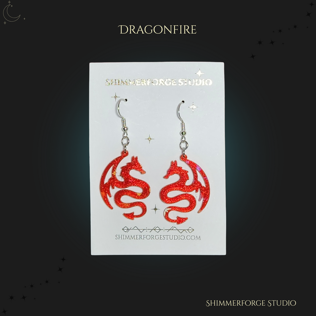Holographic Dragon Earrings Lightweight Fantasy Dangles Witchy, Gothic, or Cosplay-Inspired Jewelry