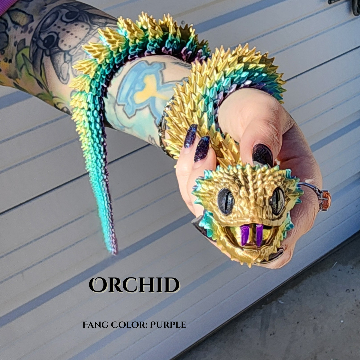 Articulated Bush Viper Snake 24 Inch 3D Printed Poseable Serpent with Fangs Realistic Reptile Figurine