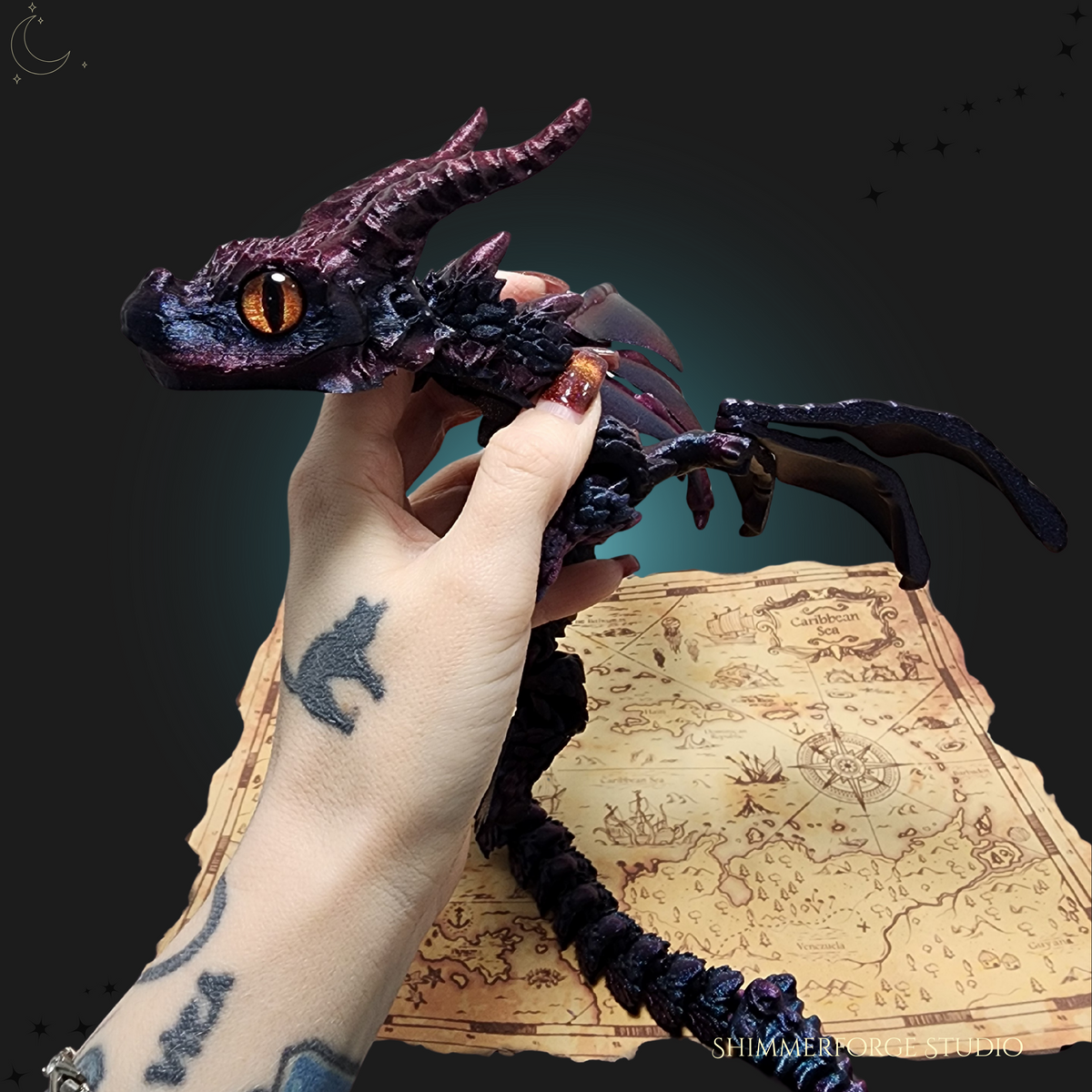 Adoptable Articulated Elder Dragon Noctyrix Eclipse of the Deep Hand-Painted Eyes Poseable Fantasy Dragon Collectible