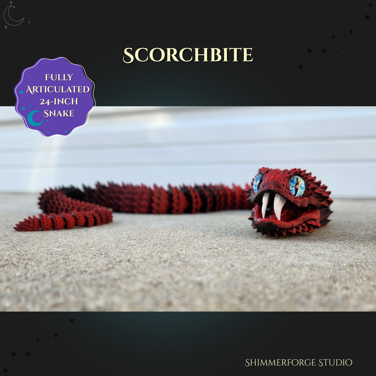 Articulated Bush Viper Snake 24 Inch 3D Printed Poseable Serpent with Fangs Realistic Reptile Figurine