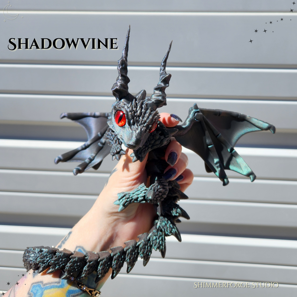 Articulated Winged Dragon Poseable Figurine Sylus Horns Custom Color Fantasy Decor Collectible