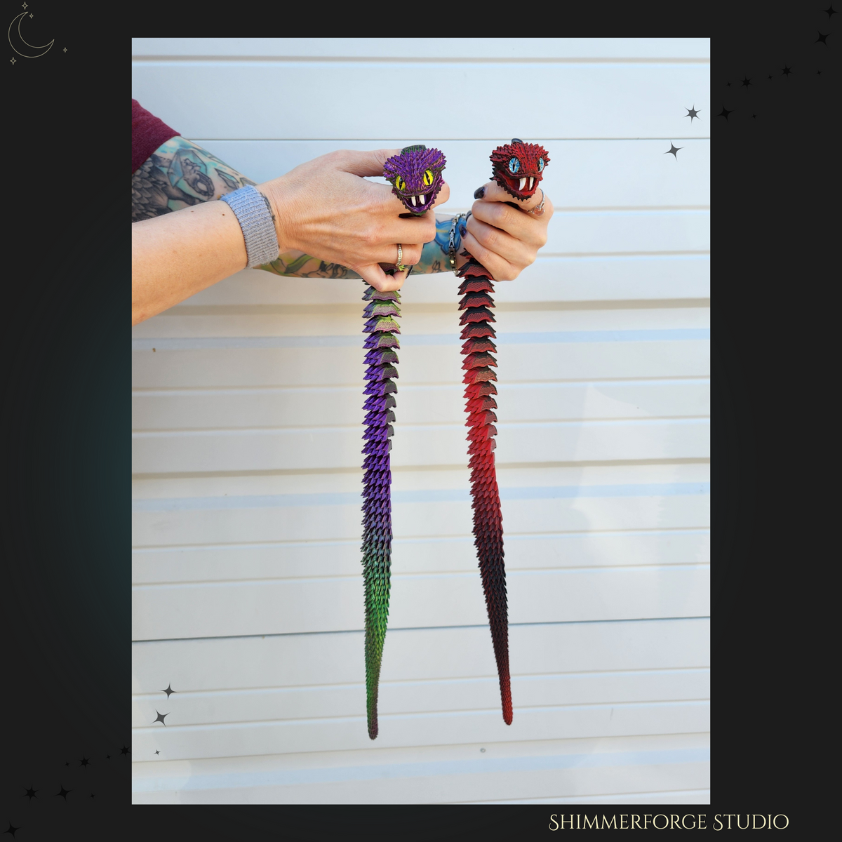 Articulated Bush Viper Snake 24 Inch 3D Printed Poseable Serpent with Fangs Realistic Reptile Figurine