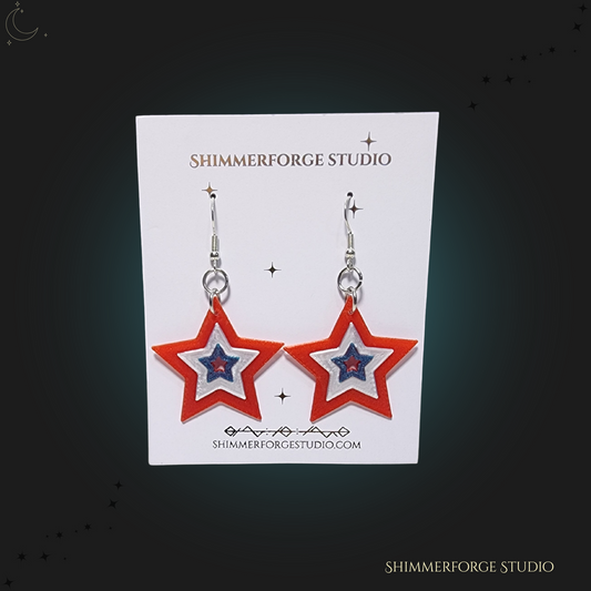 4th of July Patriotic Star Earrings Red White Blue Shimmer Multiple Ear Wire Options
