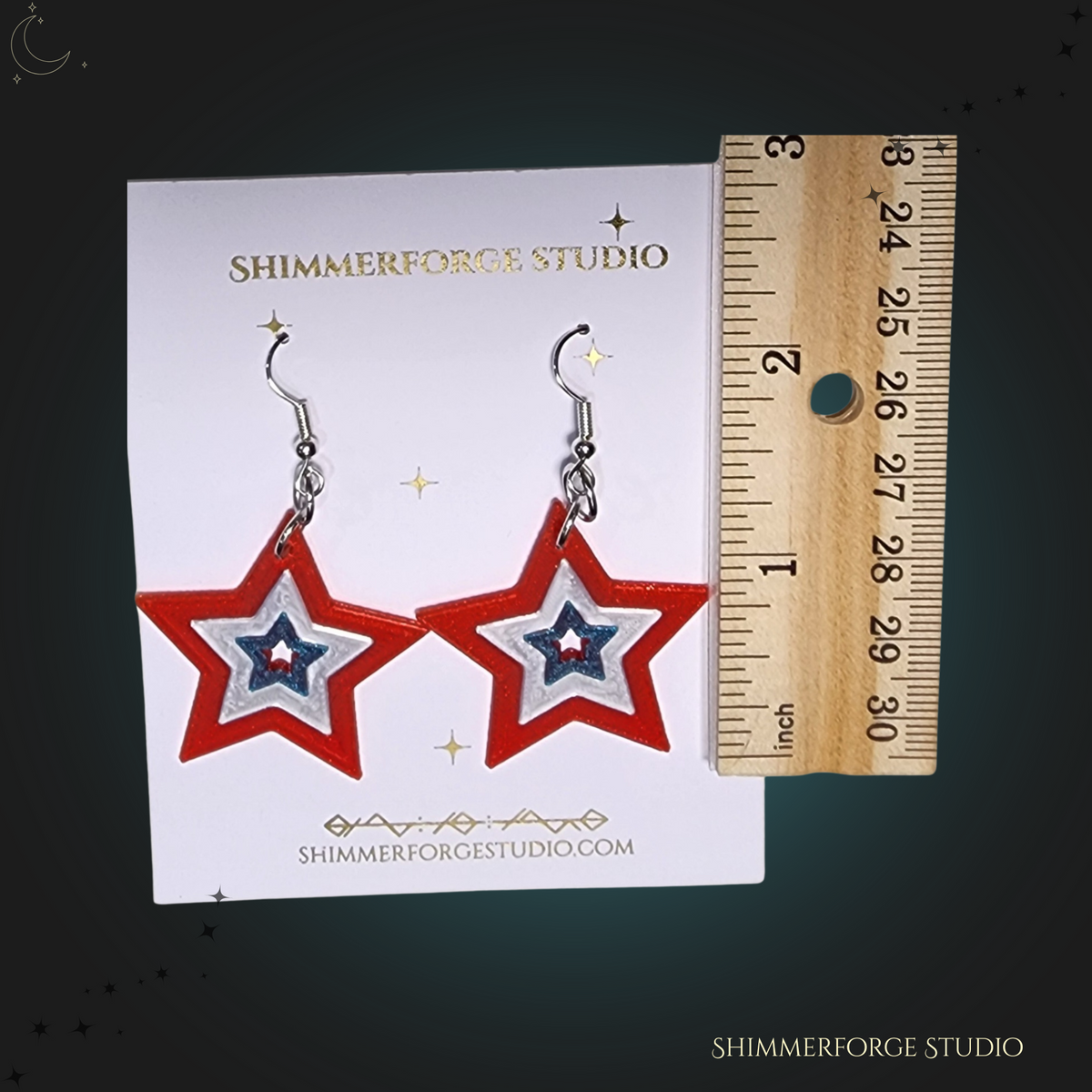 4th of July Patriotic Star Earrings Red White Blue Shimmer Multiple Ear Wire Options
