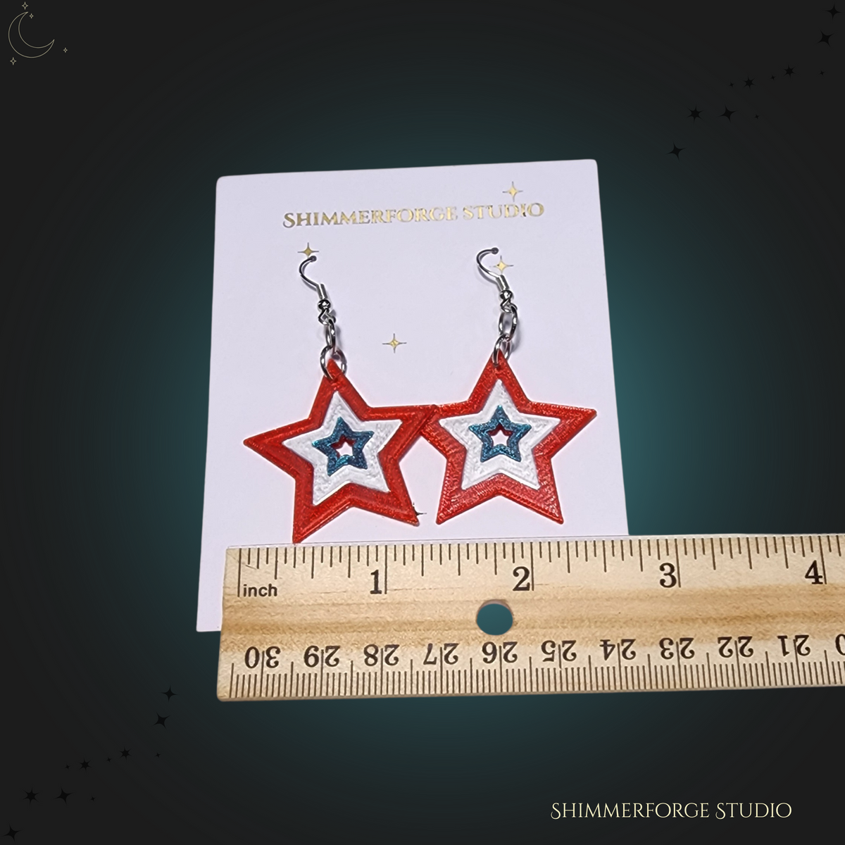 4th of July Patriotic Star Earrings Red White Blue Shimmer Multiple Ear Wire Options