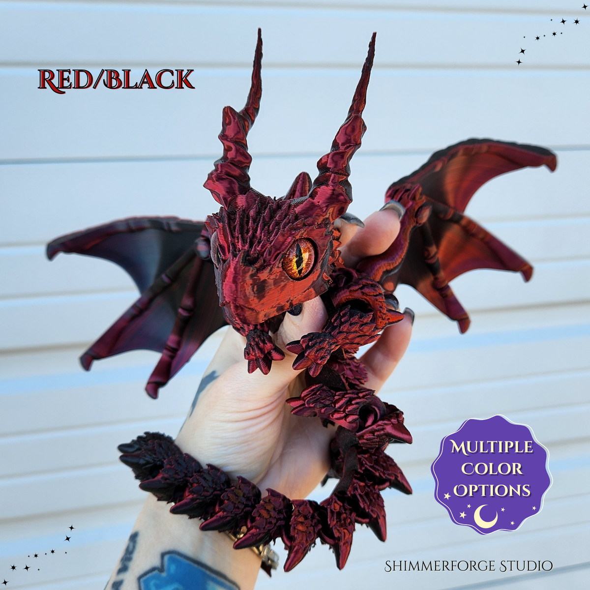 Articulated Winged Dragon Poseable Figurine Sylus Horns Custom Color Fantasy Decor Collectible