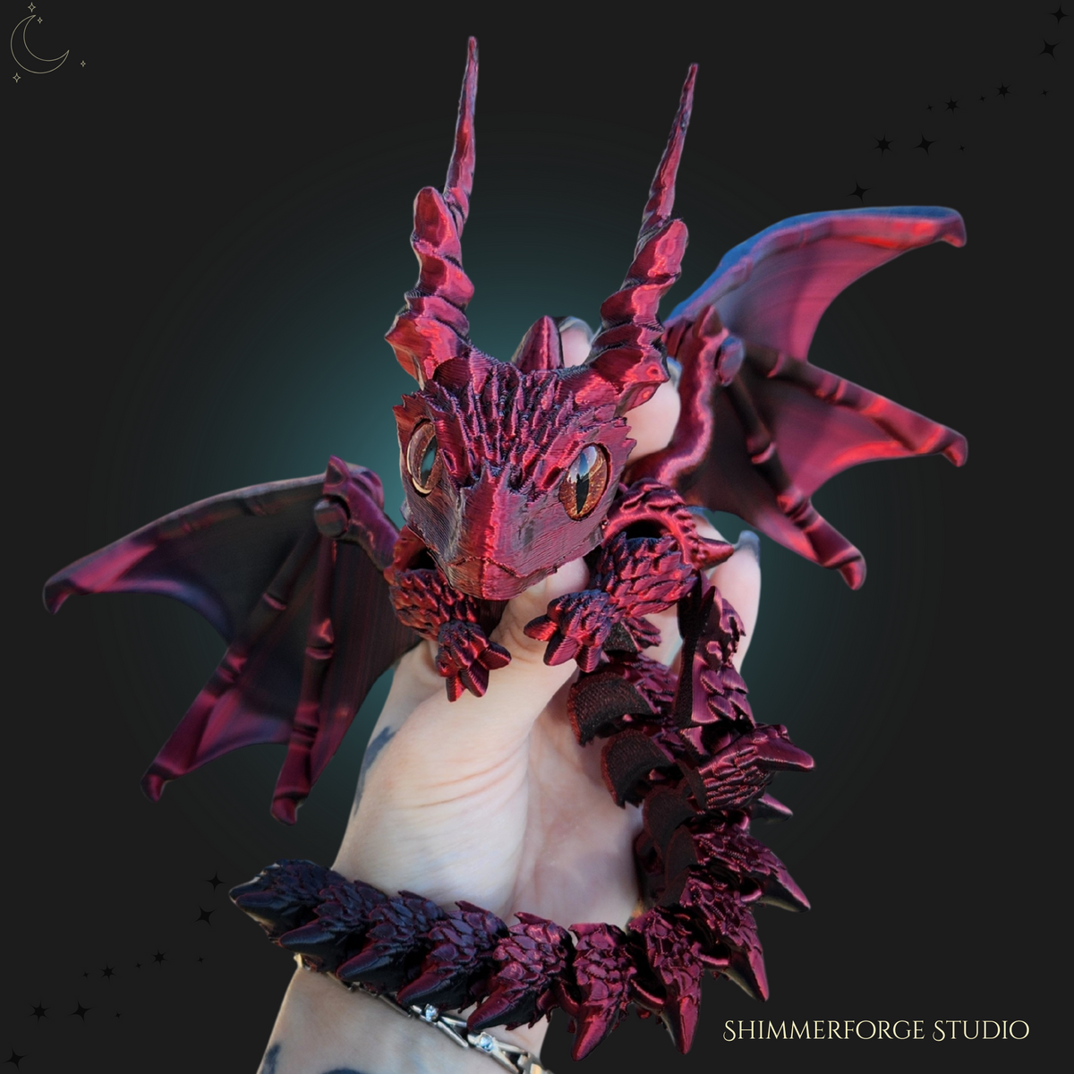 Articulated Winged Dragon Poseable Figurine Sylus Horns Custom Color Fantasy Decor Collectible
