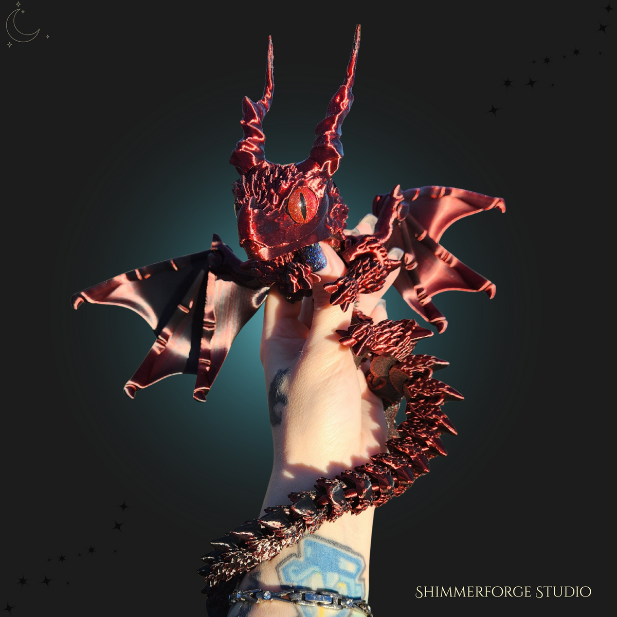 Articulated Winged Dragon Poseable Figurine Sylus Horns Custom Color Fantasy Decor Collectible