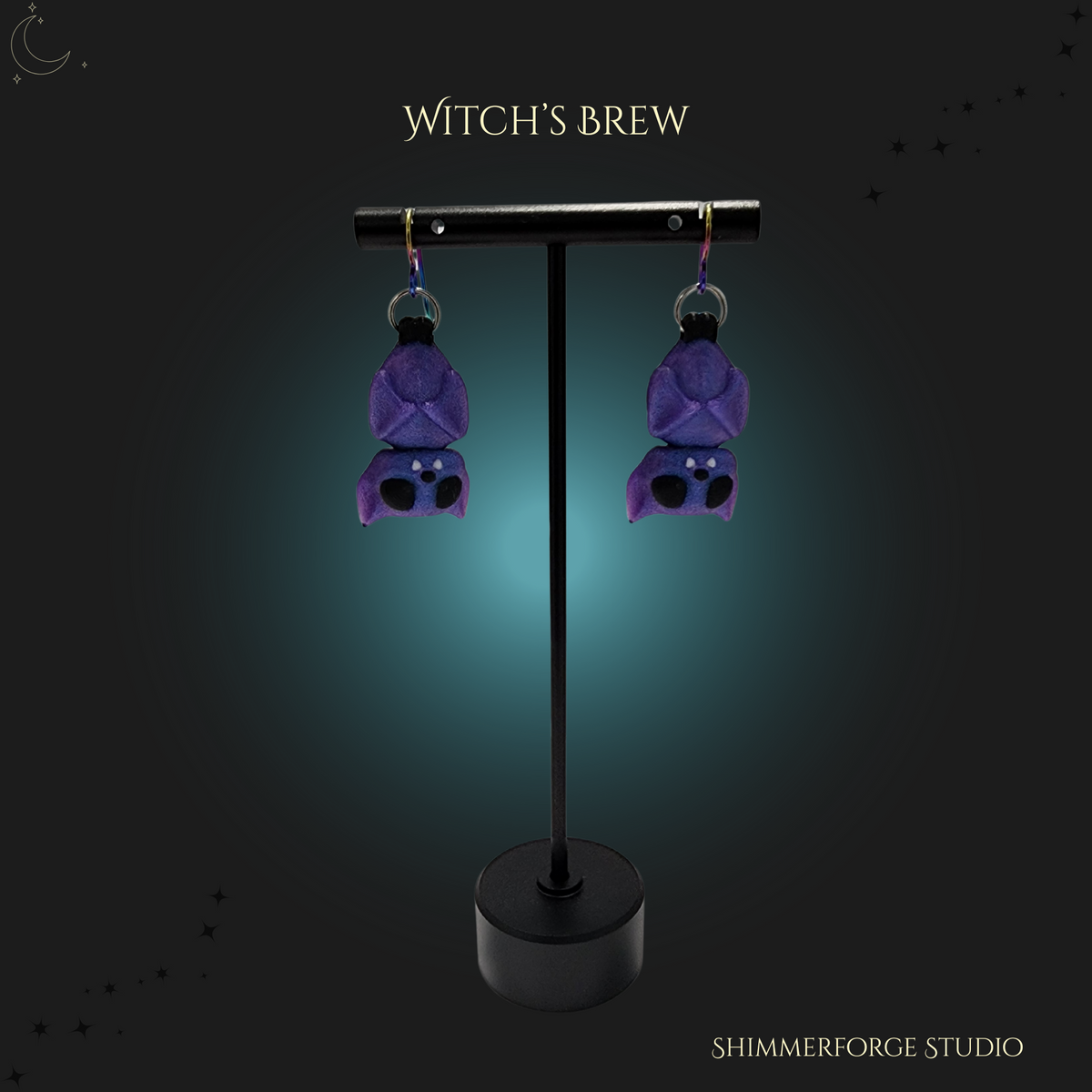 Bat Bobble Dangle Earrings Spooky Halloween Jewelry Lightweight 3D Printed Bat Dangles