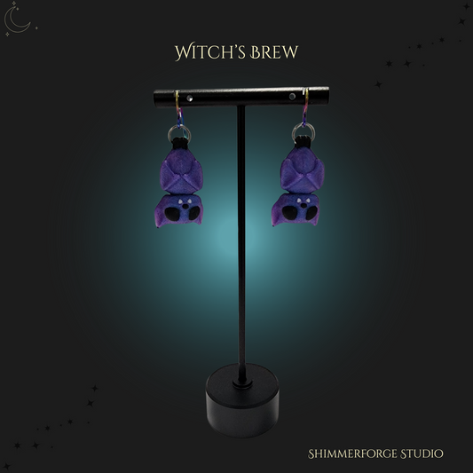 Bat Bobble Dangle Earrings Spooky Halloween Jewelry Lightweight 3D Printed Bat Dangles