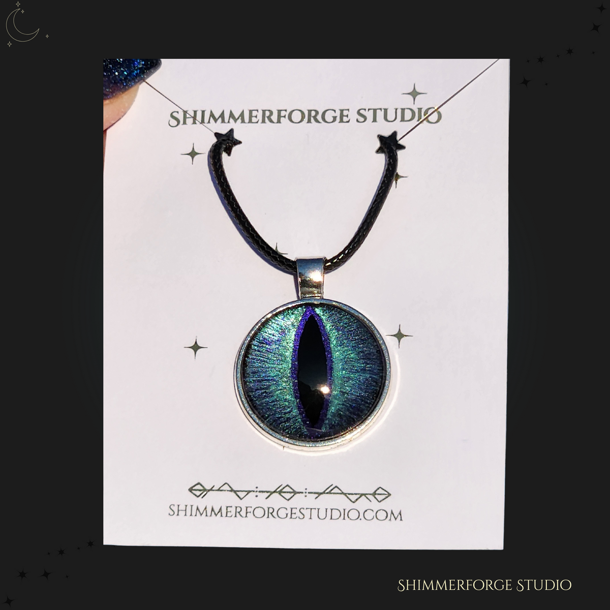 Dragon Eye Pendant Hand-Painted Purple and Teal Necklace