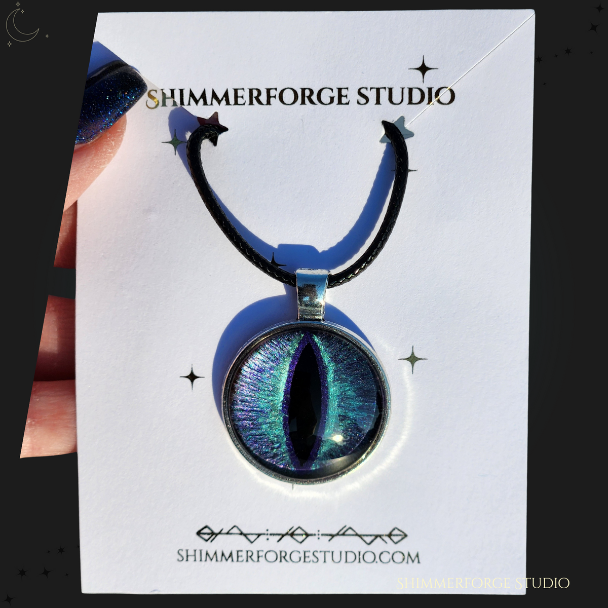 Dragon Eye Pendant Hand-Painted Purple and Teal Necklace